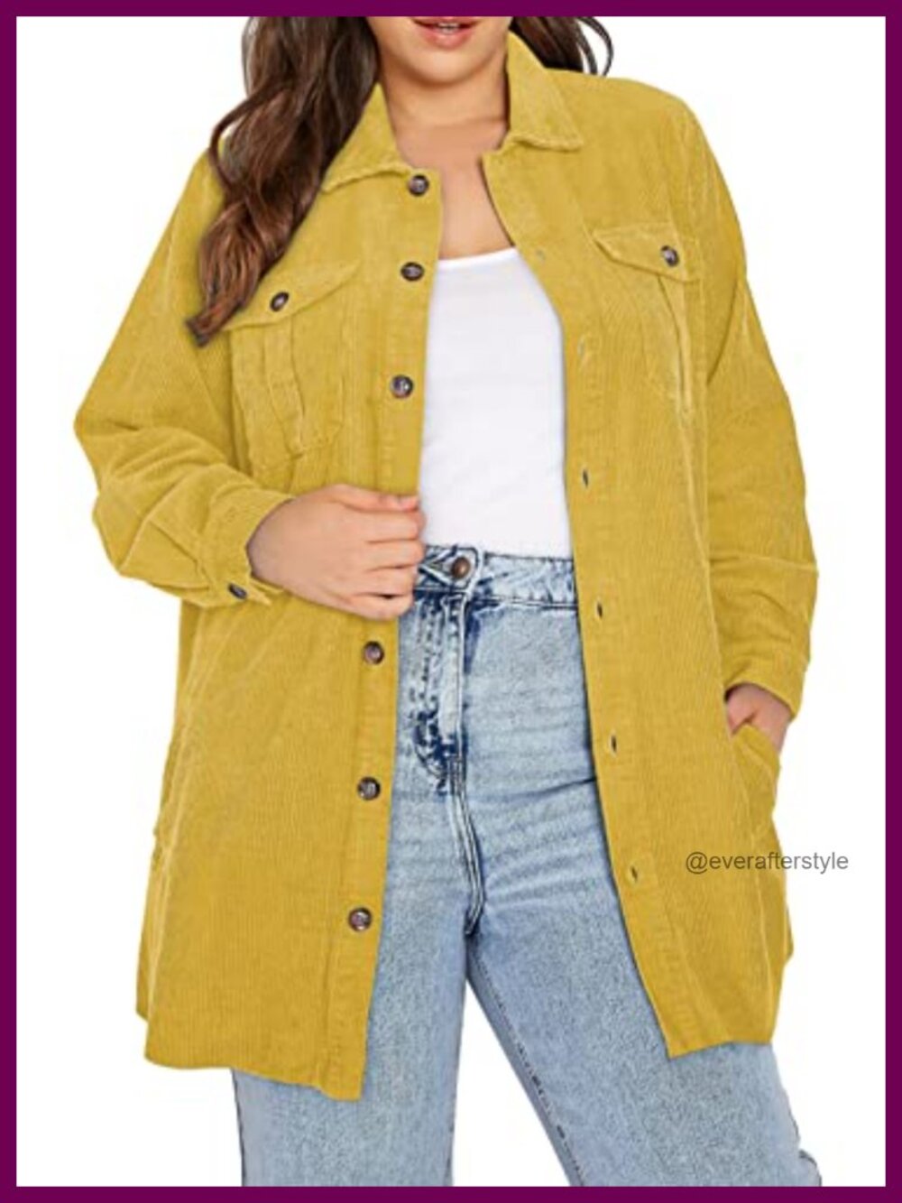 Plus Size Corduroy Shacket Long Sleeve Button Front Loose Fit Jacket